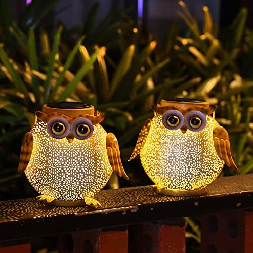 2 Pack Hanging Solar Lanterns - Garden Light Waterproof Metal Decorative Solar Lantern Lights Outdoor for Patio Yard Table Pathway with Owl Pattern - Image 2