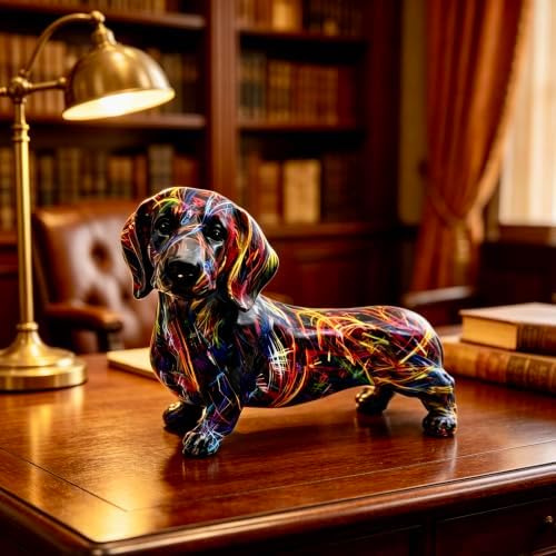 FUNSXBUG Colorful Dachshund Dog Statue Art Figurines Sculpture Collectibles Home Office Desktop Decor Outdoor Garden Display Decoration (Dachshund Dog 2) - Image 3