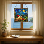 Gnome Stargazing Stained Glass Suncatcher – Square Hanging Window Panel for Home, Garden, Nursery, Halloween, Christmas, Memorial Day – Whimsical Glass Art Gift for Gnome Lovers co5w02 - Image 6