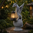 Qeeman Solar Dragon Garden Statue with Lantern: Outdoor Resin Garden Accent by WELCOMETOQEEMAN