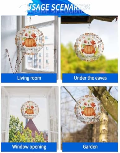 10 Inch Pumpkins Thanksgiving Wind Spinner for Yard and Garden, Fall Rustic Leaves Farmhouse Art Hanging Ornaments Outdoor 3D Kinetic Wind Sculpture Spinners Indoor Outdoor Patio Décor Ornaments Gift - Image 7