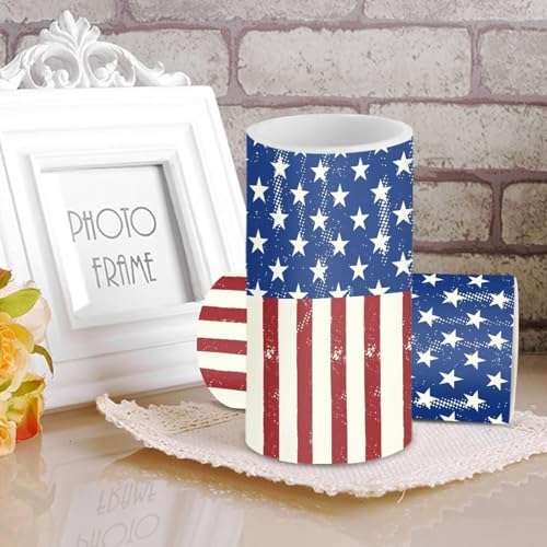 Painting Style USA Flag Flameless Candles with Remote and Timers Flickering Battery Operated Candles Outdoor LED Pillar Candles for Independence Day Patriotic Decoration Set of 2 - Image 2