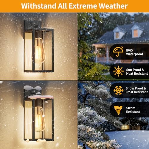2 Pack 13‘’ Motion Sensor Outdoor Wall Light Fixture, Large Front Porch Lights for House, Exterior Wall Sconce, Black Waterproof Lantern Lamp,Outside Coach Light for Garage Entryway Yard - Image 3