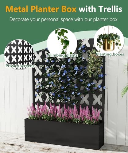 2PCS Metal Planter Box with Trellis,70.9"x47.2"x15.7" Raised Garden Bed with Drainage Holes, Privacy Planters for Outdoor Garden Bed for Climbing Plants,Vegetables,and Vines, Black-X - Image 4