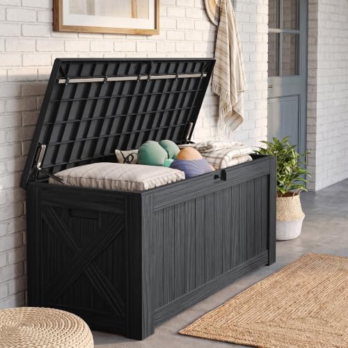 JUMMICO 120 Gallon Resin Deck Box, Large Outdoor Storage Box Waterproof & Lockable for Garden, Patio, Pools (Black) - Image 4