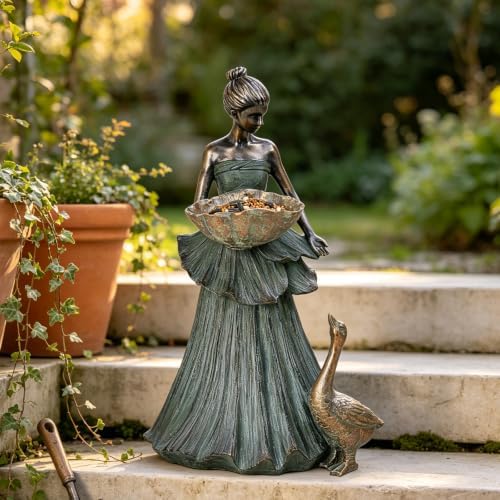 DiliComing Fairy Garden Statue Bird Feeder - 14" Resin Outdoor Decor by DiliComing