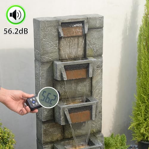 Outdoor Waterfall Fountain with LED Lights, 41” Tall Stone-Look Cascading Water Feature for Home Décor, Realistic Flowing Water Sound for Relaxation, Freestanding Indoor/Outdoor Fountain - Image 4