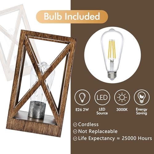 WINGBO Retro Battery Powered Table Lamps, Battery Operated Cordless Lamp, Portable Nightlight Decorative Light for Living Room Dining Room Bedroom Entryway Patio Backyard, Faded Brown Finish - Image 4