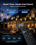 110FT(100+10) Outdoor String Lights, 2FT Spacing 50 LED Edison Bulbs, Waterproof, Shatterproof, Dimmable, Warm White, 3 Modes, Timer, Plug in Hanging Backyard Lights for Outside, Patio - Image 4