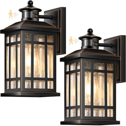 Motion Sensor Outdoor Lights, Black Dusk to Dawn Outdoor Lighting with Tempered Glass, Aluminum Waterproof Anti-Rust Outside Wall Light Fixtures, Adjustable Sensitivity & Brightness, Hardwired by OPAXIS