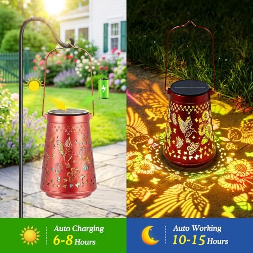 BUCASA 2 Pack Hummingbird Solar Lanterns Outdoor Solar Lights - Image 3