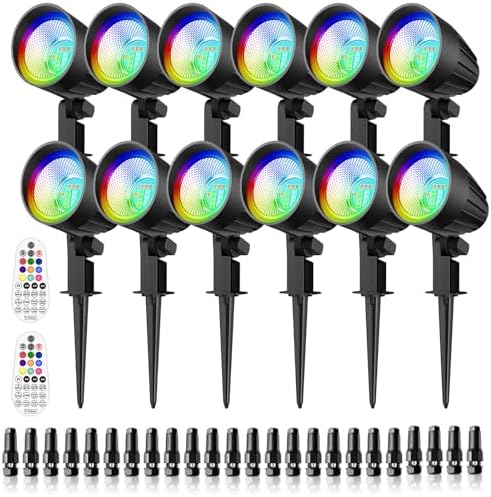 15W RGB Landscape Lighting with Remote for Yard Garden (12 Pack) by CRODIAL