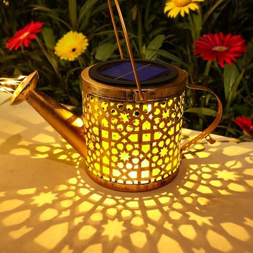 2 Pack Solar Lights Outdoor Decorative Metal Watering Can Lights - Image 2