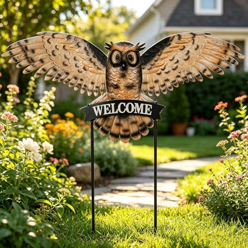 Large Vintage Owl Decorative Garden Stakes with Welcome Sign by YHSOLAR