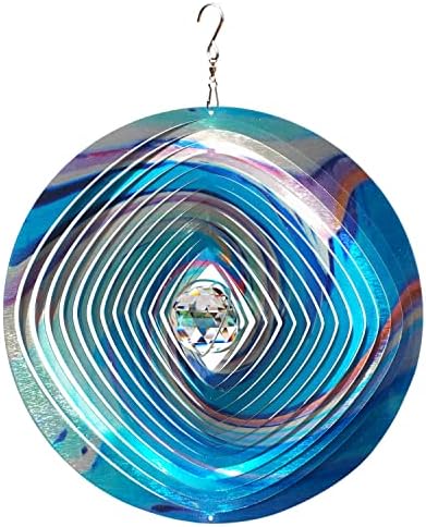 FONMY Mandala Wind Spinner w/Crystal Ball 3D Stainless Steel Hanging Wind Spinner Worth Gift Christmas Decoration Indoor/Outdoor Garden Décor Kinetic Yard Art 12 Inches Multi Blue Wind Sculpture by FONMY