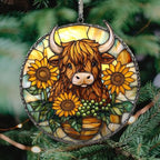 Mosaic Sunflower and Highland Cow Acrylic Suncatcher - Image 4