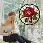 CHATYOUNG Stained Glass Window Hanging Red Rose Large 15" - Suncatcher Door Garden Sun Catcher Decor Birthday Valentine's Day Christmas for Men Woman Boy Kids Mom Nana Grandma - Image 5