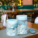 ALAZA Lily Flower Greece Flameless Candles, LED Pillar Candles with Remote Timer, Battery Operated Candles Set of 2 - Image 3