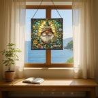Daisy Crown Gnome Stained Glass Suncatcher – Square Hanging Window Panel for Home or Greenhouse – Whimsical Glass Art Gift for Garden Lovers, Christmas, Halloween, Father Days gdSmuZ - Image 6