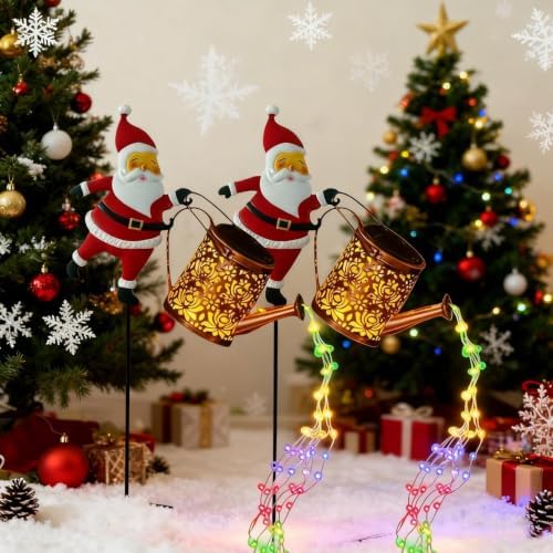 Santa Solar Watering Can Christmas Garden Light Solar Kettle Ground Lights by Unknown
