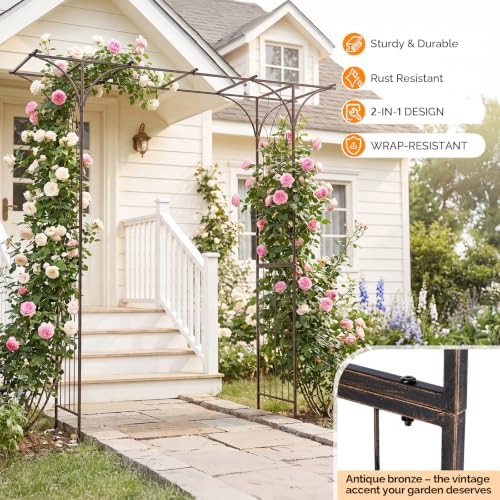 VINGLI Garden Arbor, Arch Archway for Wedding Ceremony Party, Steel Garden Trellis for Plant Climbing, Christmas Garden Decorations Pergola for Garden, Backyard, Lawn, Arch for Hallowmas (Bronze) - Image 3