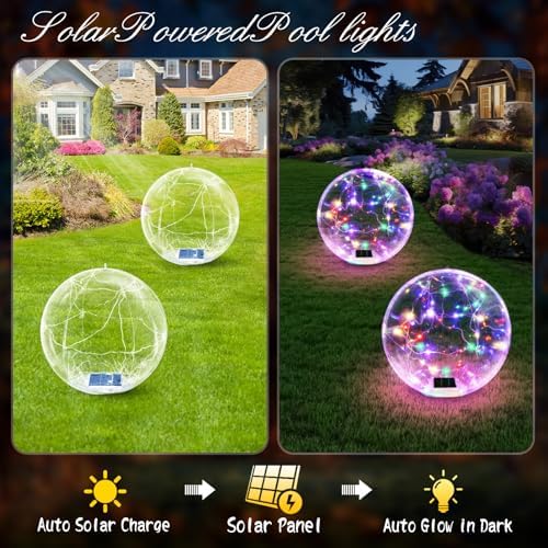 Floating Pool Lights, 15 Inch RGB Colorful Solar Pool Light That Float, IP68 Waterproof Inflatable Light Up Pool Balls, Float or Hang Solar Floating Lights for Pool, Wedding, Party Decor - 2PC - Image 2