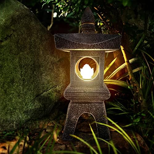 12.2''H Zen Pagoda Garden Statue with Solar Lotus Lights,Large Pagoda Asian Lantern Outdoor Decorations Japanese Temple Pagoda Lamp Patio Lawn Yard Porch Pool Pond Decor,Christmas Ornament Gift - Image 4
