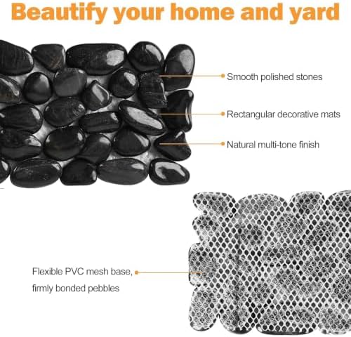 River Rock Stepping Stones Outdoor for Garden Walkway, 6 Pcs 16" L x 6" W Rectangle Shape Paver Step Stones Polished Pebble River Stone Mat for Yard Lawn Patio Pathway Walk Way - Black - Image 4