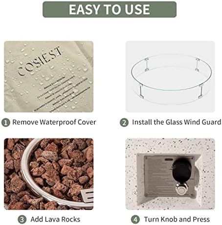 COSIEST Outdoor Propane Fire Pit Coffee Table w Beige 42 inch Round Base Patio Heater, Certified, 50,000 BTU Stainless Steel Burner, Wind Guard, Tank Outside, Free Lava Rocks, Waterproof Cover - Image 7