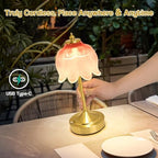 Cordless Table Lamp, Rechargeable Blush Pink Glass Lotus Flower Lamp - Image 2