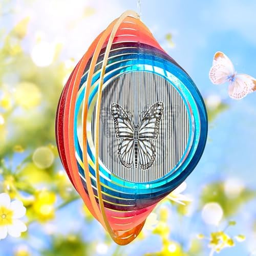 Aoedelyart Wind Spinner Creates a Fluttering Butterfly 3D Animations Effect,Wind Spinners Ouddoor Butterfly Gift for Women/Grandma/Mom/Wife,12inch Mandala Wind Spinner Hanging Garden Yard Art Decor by Aoedelyart
