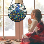 Blue Peacock Stained Glass Window Hanging Suncatcher Gifts for Women 15" - Image 2