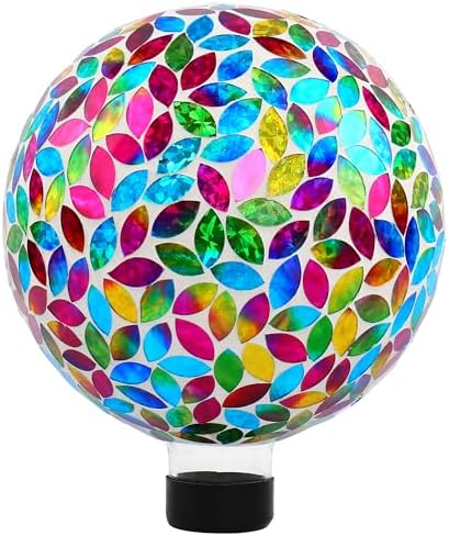 SAVENNA Mosaic Garden Gazing Ball 10 Inch, Glass Decorative Sphere for Indoor & Outdoor Garden, Patio, Home & Yard, Multicolor Petal Pattern by SAVENNA