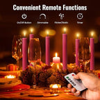 12 Pack, 10" LED Flameless Pink Fluted Ribbed Grooved Taper Candles with 2 Remotes & 24h Timer Memory, On/Off Button, Dimmable, Flicker Mode, Battery Operated, Christmas Menorah Wedding - Image 5