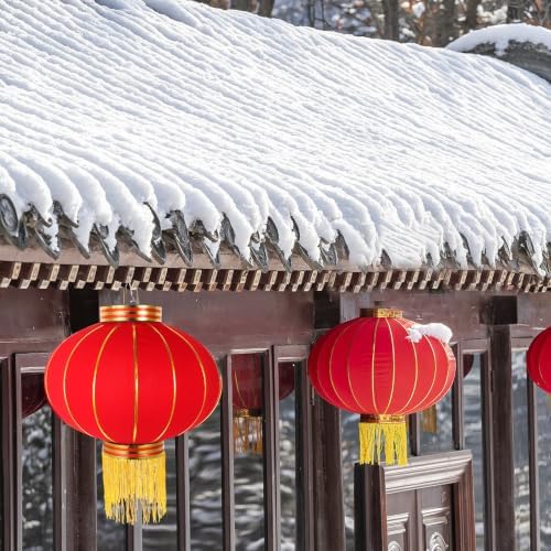 2pcs Red Flocking Cloth Traditional Lanterns with Tassel for Xmas Holiday - Image 7