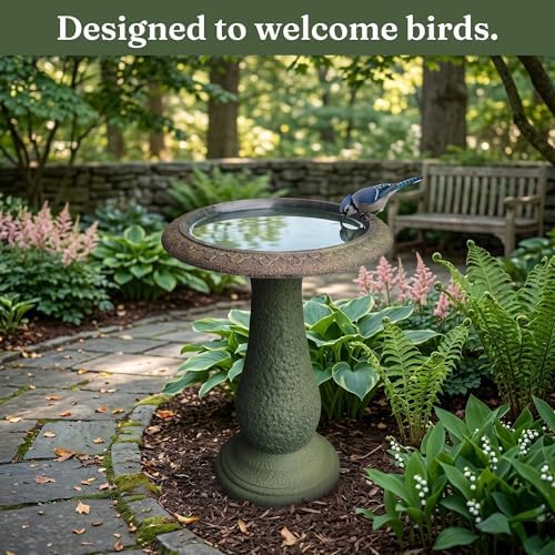 Tall Bird Bath for Outside 23 Inch Roman Green - Stone-Resin Composite Pedestal Birdbath Bowl - Decorative Standing Outdoor Garden Decor for Front Porch Patio Yard Backyard Lawn Ornament - Image 2