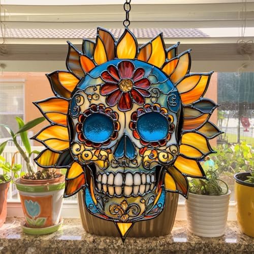 Floral Sugar Skull Acrylic Suncatcher - Image 4
