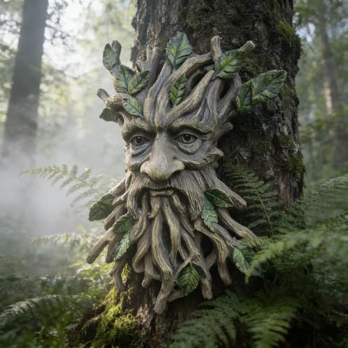 Whimsical Tree Face Garden Decoration ，Tree Faces Decor Outdoor Wallmounted Statue Art with Leaf Features, Outdoor Decor Garden Accessory (Nature and Outdoors) - Image 6