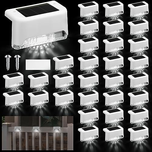 Geelin 32 Pcs Solar Deck Step Lights Outdoor, White Shell Cool White Light by Geelin