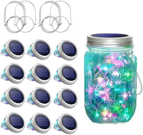 SunKite Solar Mason Jar Lights, 12 Pack 30 LED Waterproof Fairy Firefly Jar Lids String Lights with Hangers(NO Jars), Patio Yard Garden Wedding Decoration - Multicolored1 by SunKite