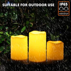 NURADA Large Outdoor Solar Powered Candles - Flameless Pillar Waterproof Rechargeable Candle Set, White Resin, LED Light,Rechargeable Solar Battery Included, for Patio Decor, 3.25"x4"5" 6" - Image 4