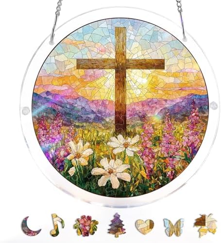 Acrylic Puzzles Suncatcher Window Hanging, 83 Pieces Garden of Holy Light Puzzle, Suncatcher for Doors Garden, Mother's Day Christmas Birthday Gifts for Women Men (L - 8.9 * 8.9 in) - Image 2