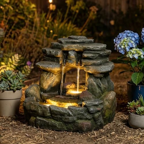 Bumilgar 15.6" H Small Garden Outdoor Rock Water Fountain with LED Lights by Bumilgar