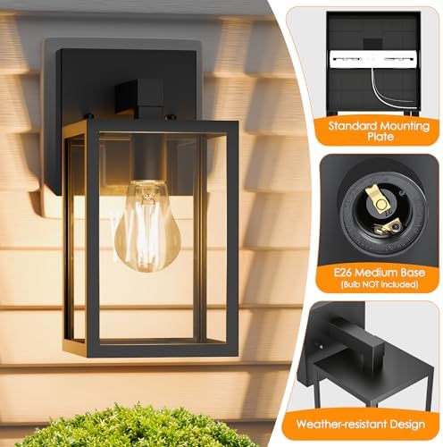 MATAMEYE Outdoor Wall Lantern, Waterproof Exterior Wall Sconce Light Fixture, Black Front Door Lamp, Anti-Rust E26 Socket Porch Lighting - Image 5