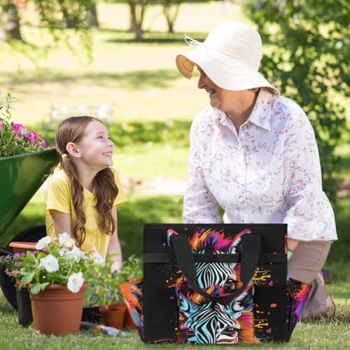 Doodle Zebra Garden Tool Bag Organizer Heavy Duty Zebra Print Gardening Tote Bag with 10 Pockets for Women Men Gardening Gifts - Image 2