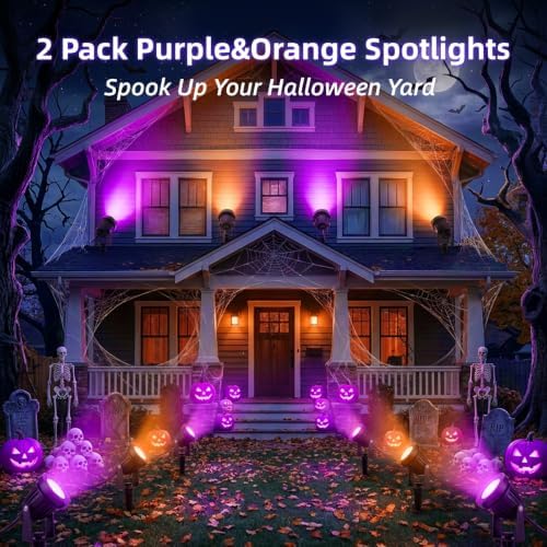 Halloween Orange Purple Spotlights Outdoor Landscape Lighting for Yard - Image 2