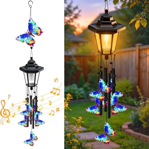 2 Pack Solar Butterfly Wind Chimes, Gifts for Women Mom Grandma Wife Sister Daughter Neighbor, Black Metal Wind Chimes with Wind Catcher, Solar Decor Lights for Outdoor Garden Patio Yard Porch Window by YJFWAL