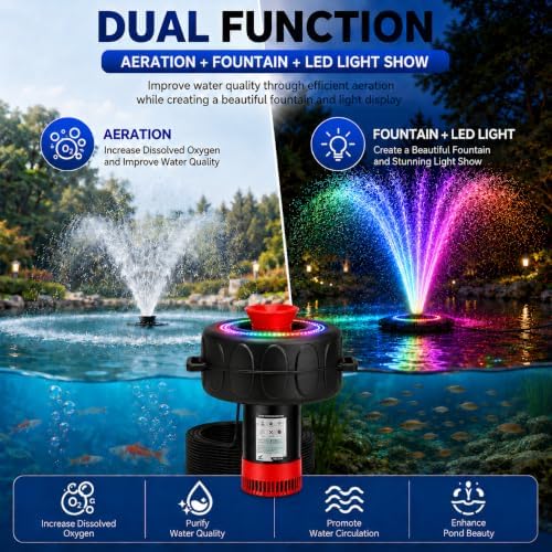 Pond Fountain Aerator with Lights RGB Light 1HP 750W 110V Fountain - Image 4