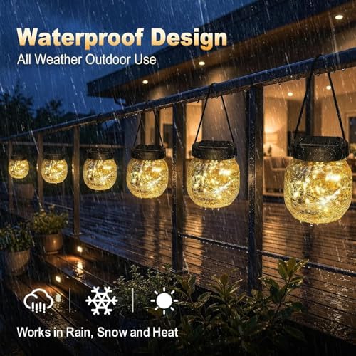 4 Pack Small Solar Lanterns Outdoor Waterproof, Cracked Glass Hanging Globe Lights for Backyard Patio Garden Pathway Balcony and Table Decor, Warm White- Gifts for Women Mom Homeowners - Image 4