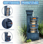 4-Tier Rock Outdoor Water Fountain, Resin with LED Light, 42 in - Image 5